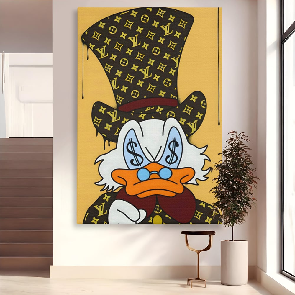 Tablou canvas cu tablou canvas cu rata si semne de dolar, fara rama, pe sasiu de lemn